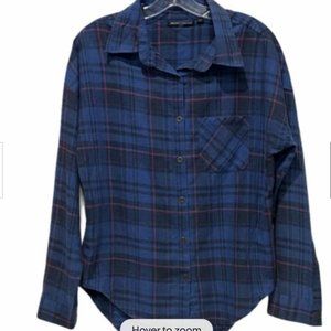 BRANDY MELVILLE Blue Flannel Plaid Shirt Women’s One Size Wylie